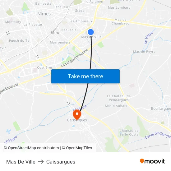 Mas De Ville to Caissargues map