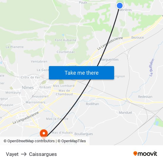 Vayet to Caissargues map