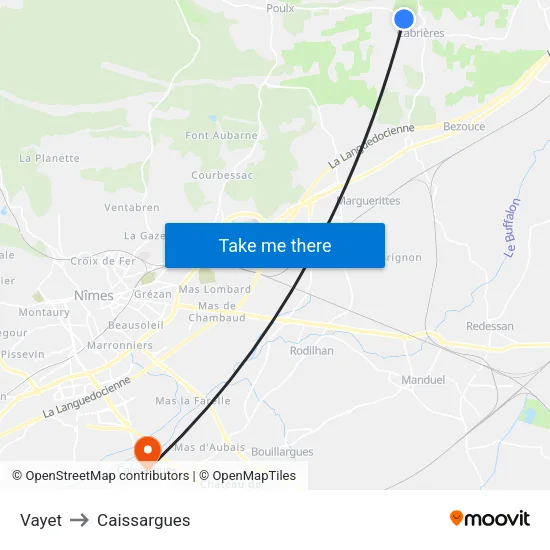Vayet to Caissargues map