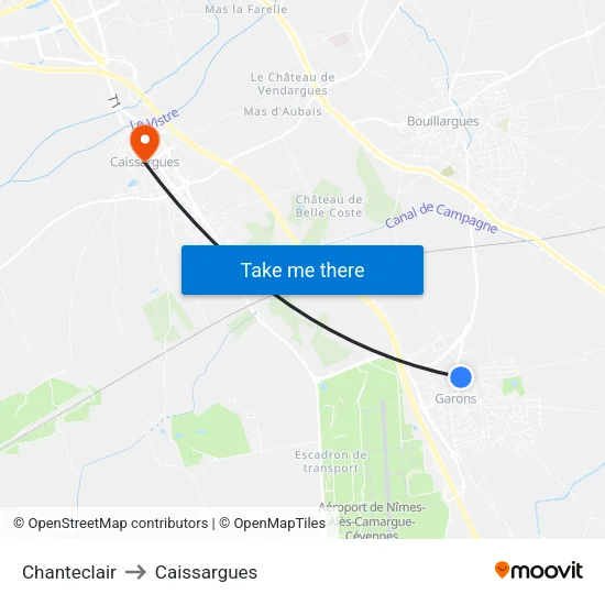 Chanteclair to Caissargues map
