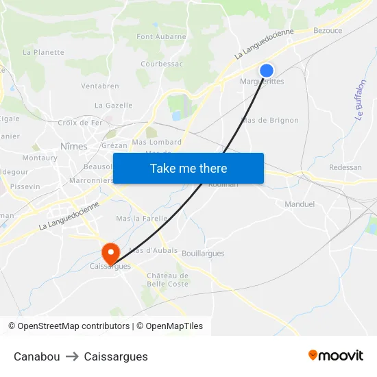 Canabou to Caissargues map