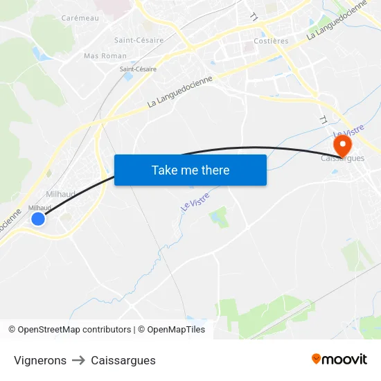 Vignerons to Caissargues map
