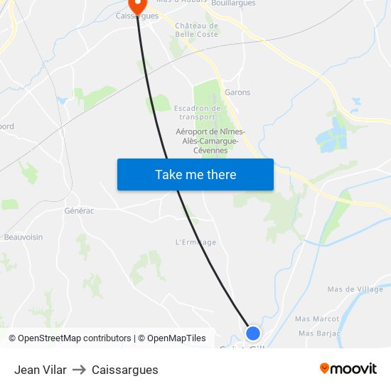 Jean Vilar to Caissargues map
