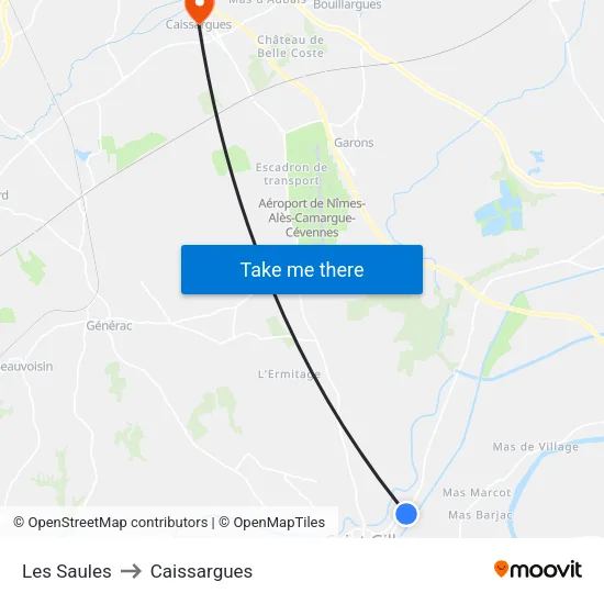 Les Saules to Caissargues map