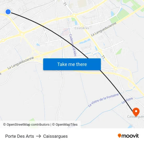 Porte Des Arts to Caissargues map