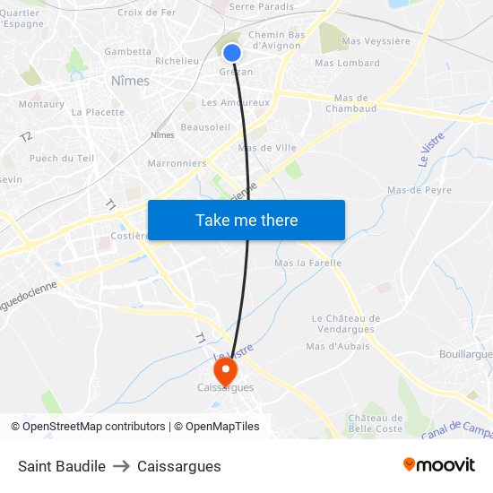 Saint Baudile to Caissargues map