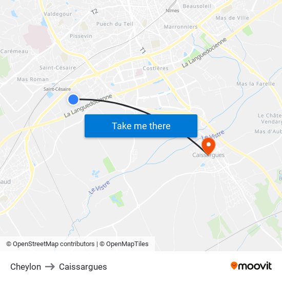 Cheylon to Caissargues map