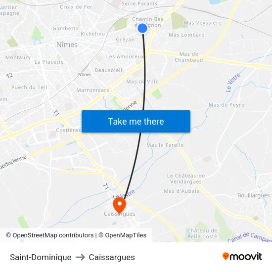 Saint-Dominique to Caissargues map