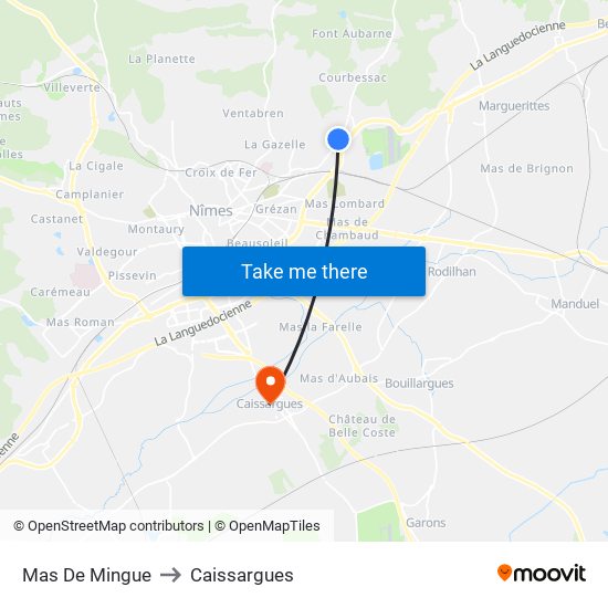 Mas De Mingue to Caissargues map