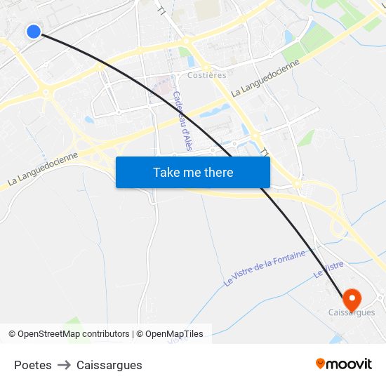 Poetes to Caissargues map
