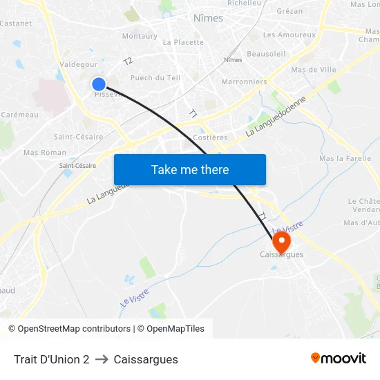 Trait D'Union 2 to Caissargues map