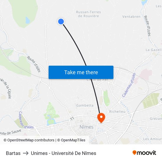 Bartas to Unimes - Université De Nîmes map