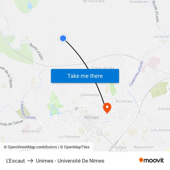 L'Escaut to Unimes - Université De Nîmes map