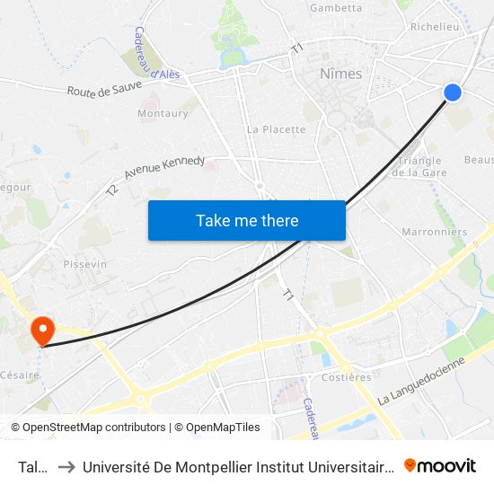 Talabot to Université De Montpellier Institut Universitaire De Technologie De Nîmes map