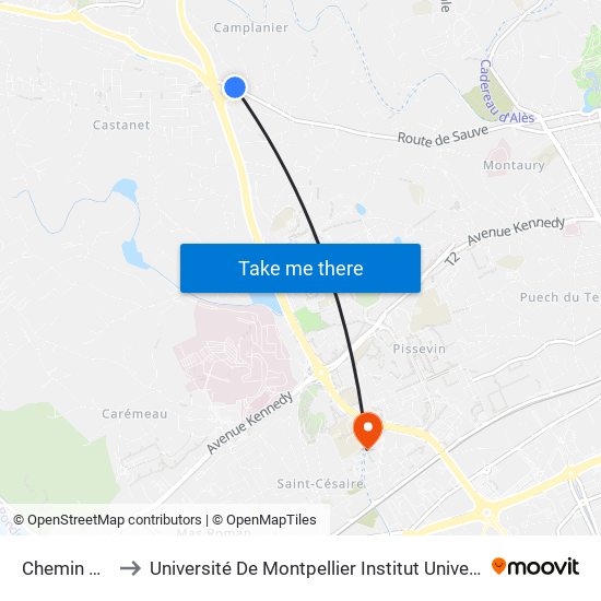Chemin Du Calvaire to Université De Montpellier Institut Universitaire De Technologie De Nîmes map