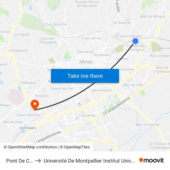 Pont De Courbessac to Université De Montpellier Institut Universitaire De Technologie De Nîmes map