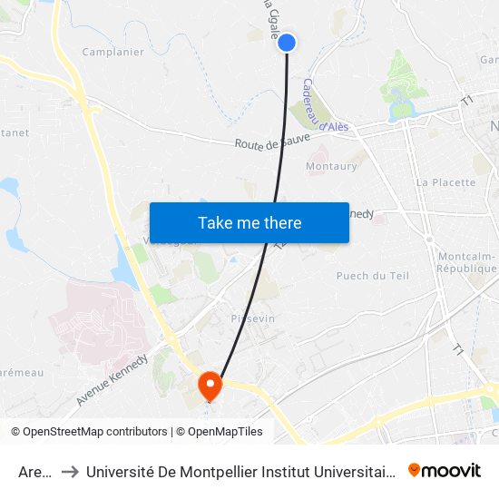 Areniers to Université De Montpellier Institut Universitaire De Technologie De Nîmes map