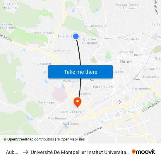 Aubepines to Université De Montpellier Institut Universitaire De Technologie De Nîmes map