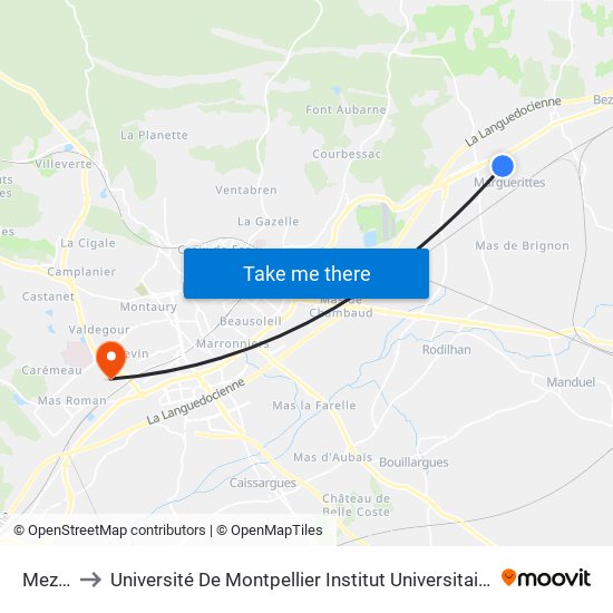 Mezeirac to Université De Montpellier Institut Universitaire De Technologie De Nîmes map