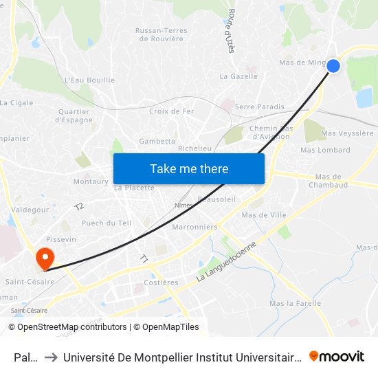 Paloma to Université De Montpellier Institut Universitaire De Technologie De Nîmes map