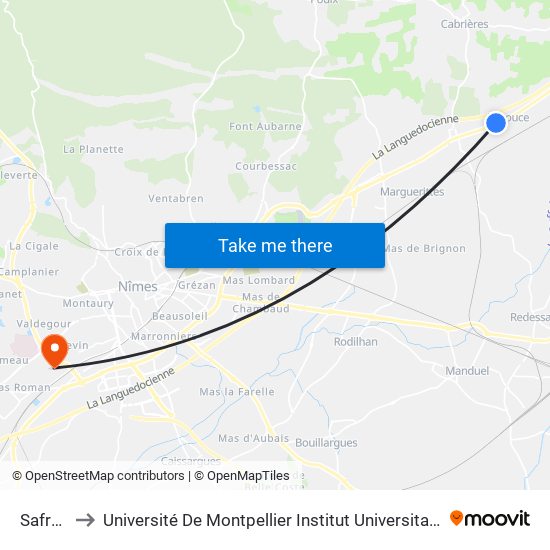 Safraniere to Université De Montpellier Institut Universitaire De Technologie De Nîmes map