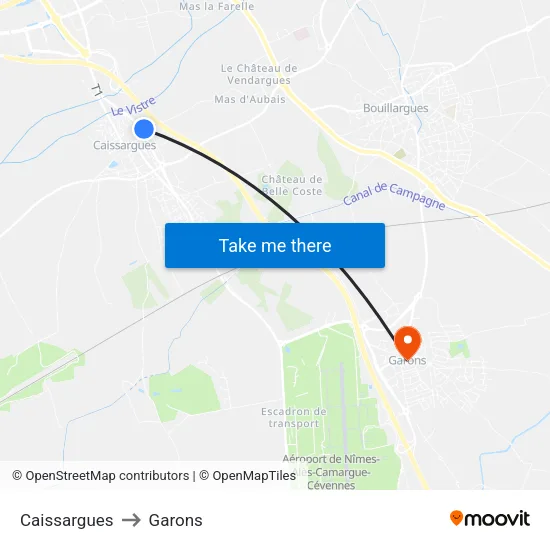 Caissargues to Garons map