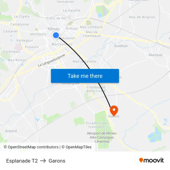 Esplanade T2 to Garons map
