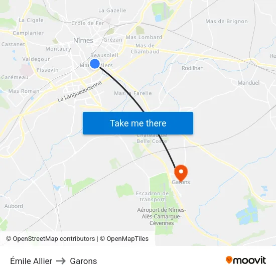 Émile Allier to Garons map