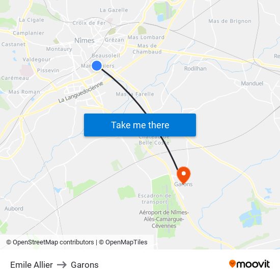 Emile Allier to Garons map
