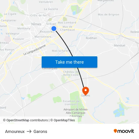 Amoureux to Garons map