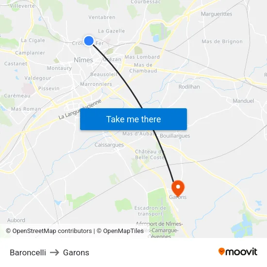 Baroncelli to Garons map