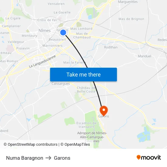 Numa Baragnon to Garons map