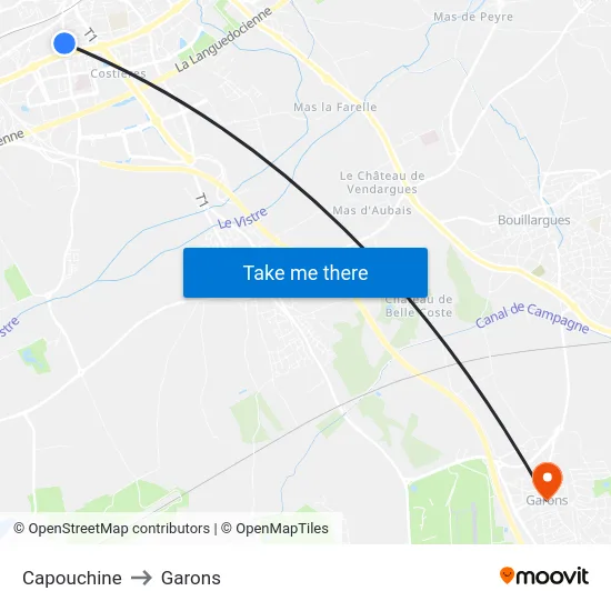 Capouchine to Garons map