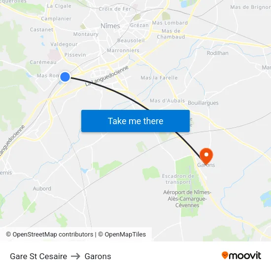 Gare St Cesaire to Garons map