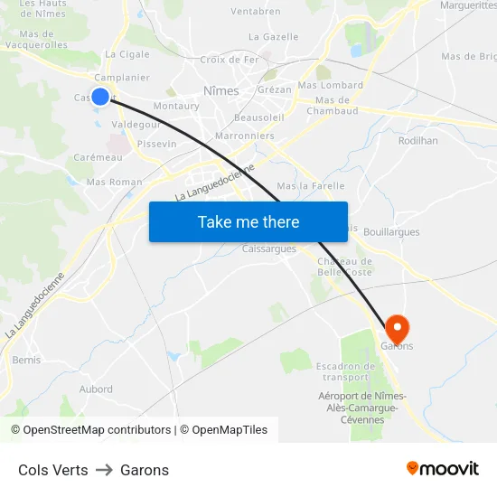 Cols Verts to Garons map