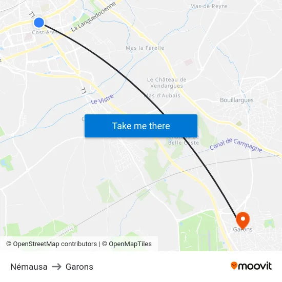 Némausa to Garons map