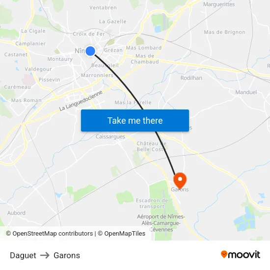 Daguet to Garons map