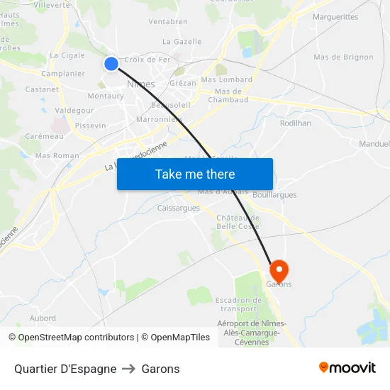 Quartier D'Espagne to Garons map