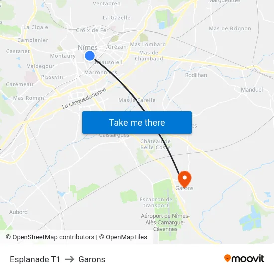Esplanade T1 to Garons map