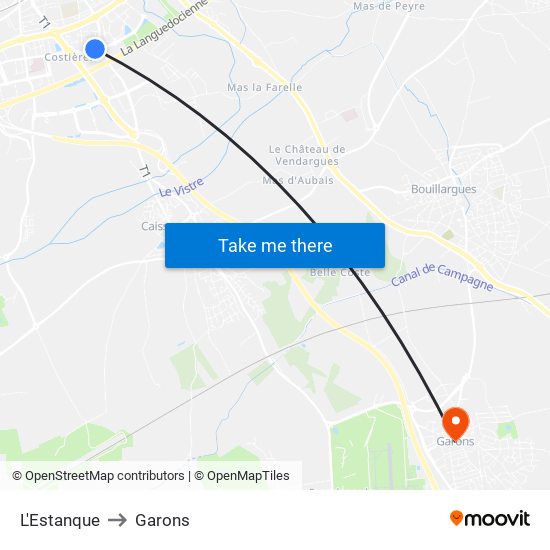 L'Estanque to Garons map