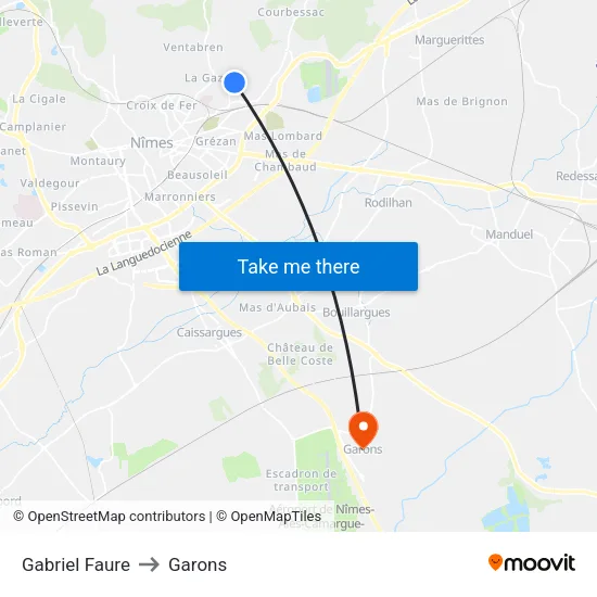 Gabriel Faure to Garons map
