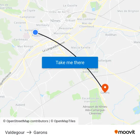 Valdegour to Garons map