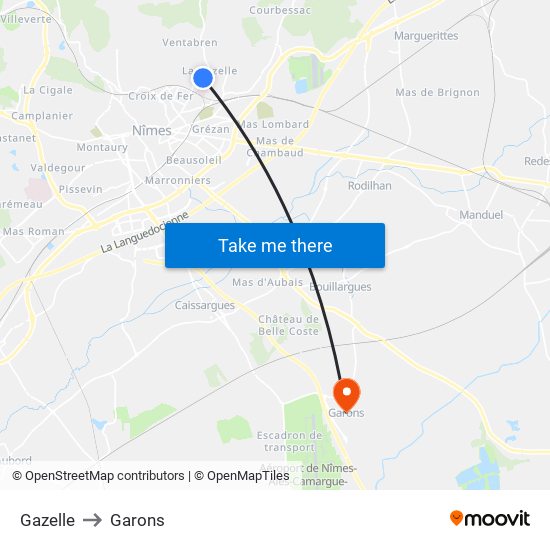 Gazelle to Garons map