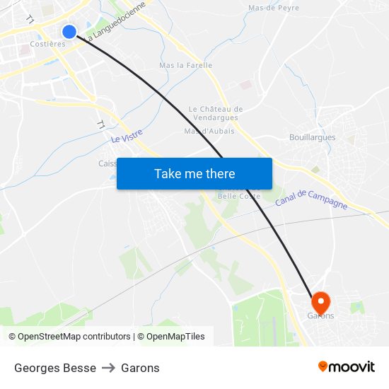 Georges Besse to Garons map