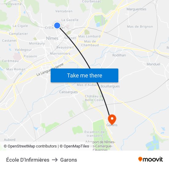 École D'Infirmières to Garons map