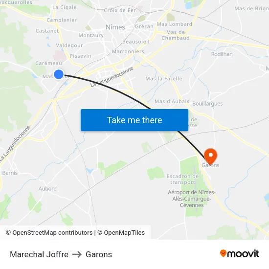 Marechal Joffre to Garons map