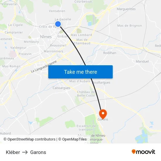 Kléber to Garons map