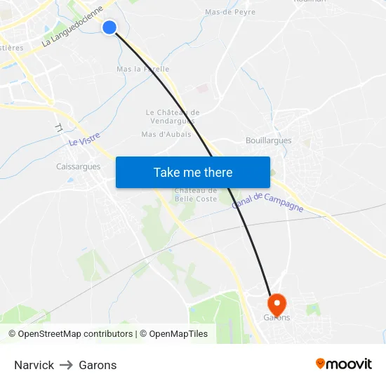 Narvick to Garons map