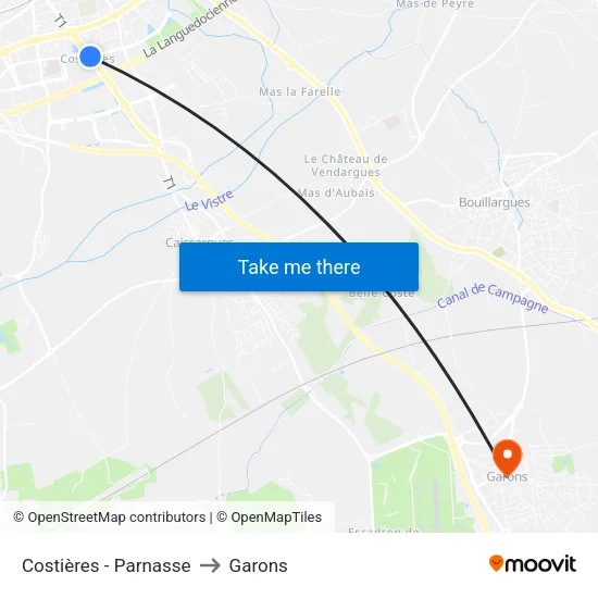 Costières - Parnasse to Garons map