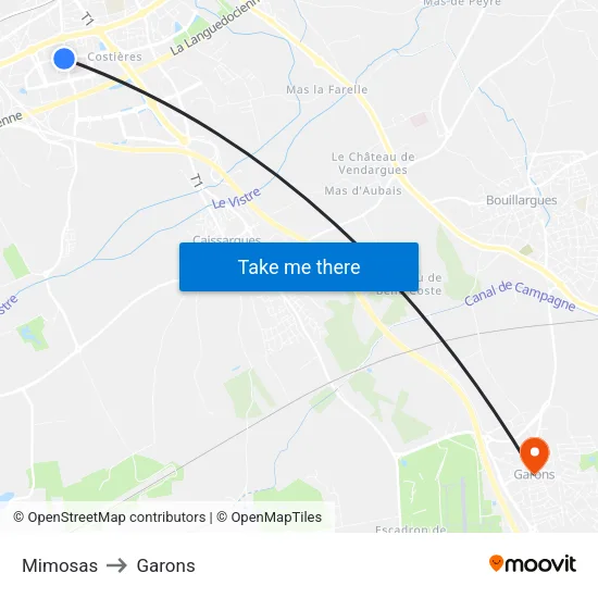 Mimosas to Garons map